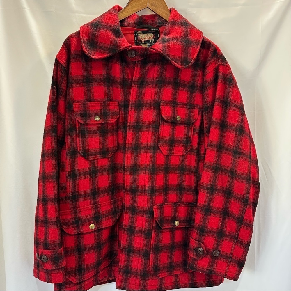 Vtg Woolrich Mackinaw 523 Jacket Red Black Buffalo 50s/60s Wool Hunt Coat USA
